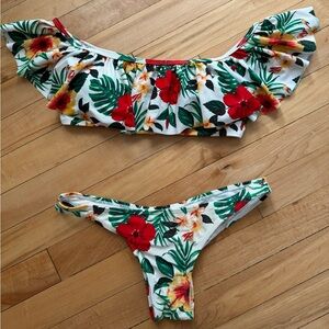 Floral Off-Shoulder Bikini Set Tropical Pattern